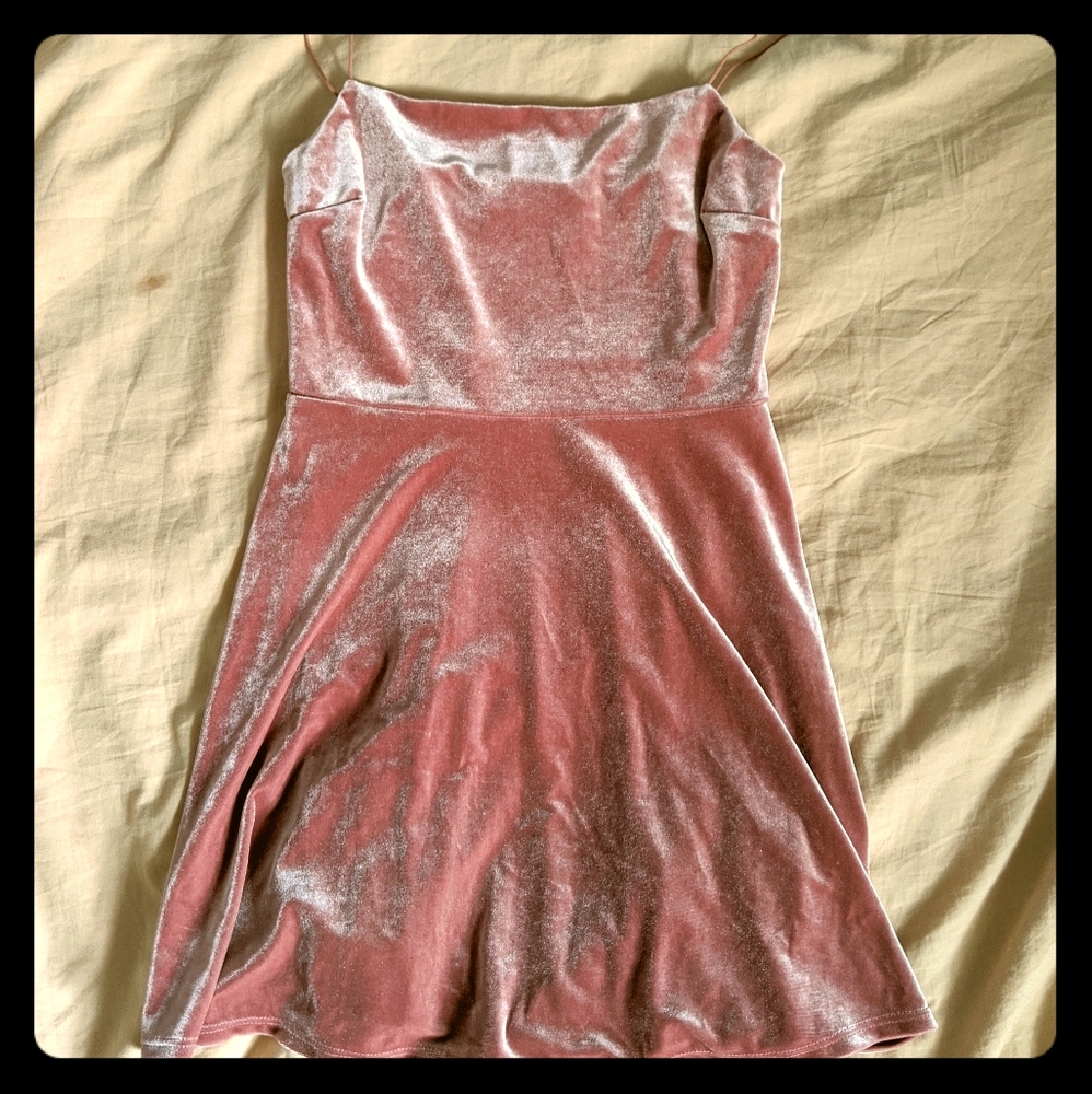 UO Velvet Straight-Neck Mini Dress - Pink